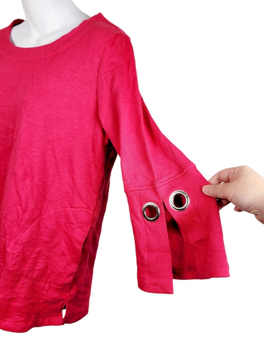 2/$20 Y2K DKR Pink Blouse With Silver Buckle Sleeve Top Blouse Size: Small